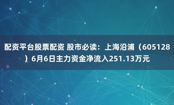 配资平台股票配资 股市必读：上海沿浦（605128）6月6日主力资金净流入251.13万元