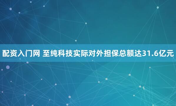 配资入门网 至纯科技实际对外担保总额达31.6亿元